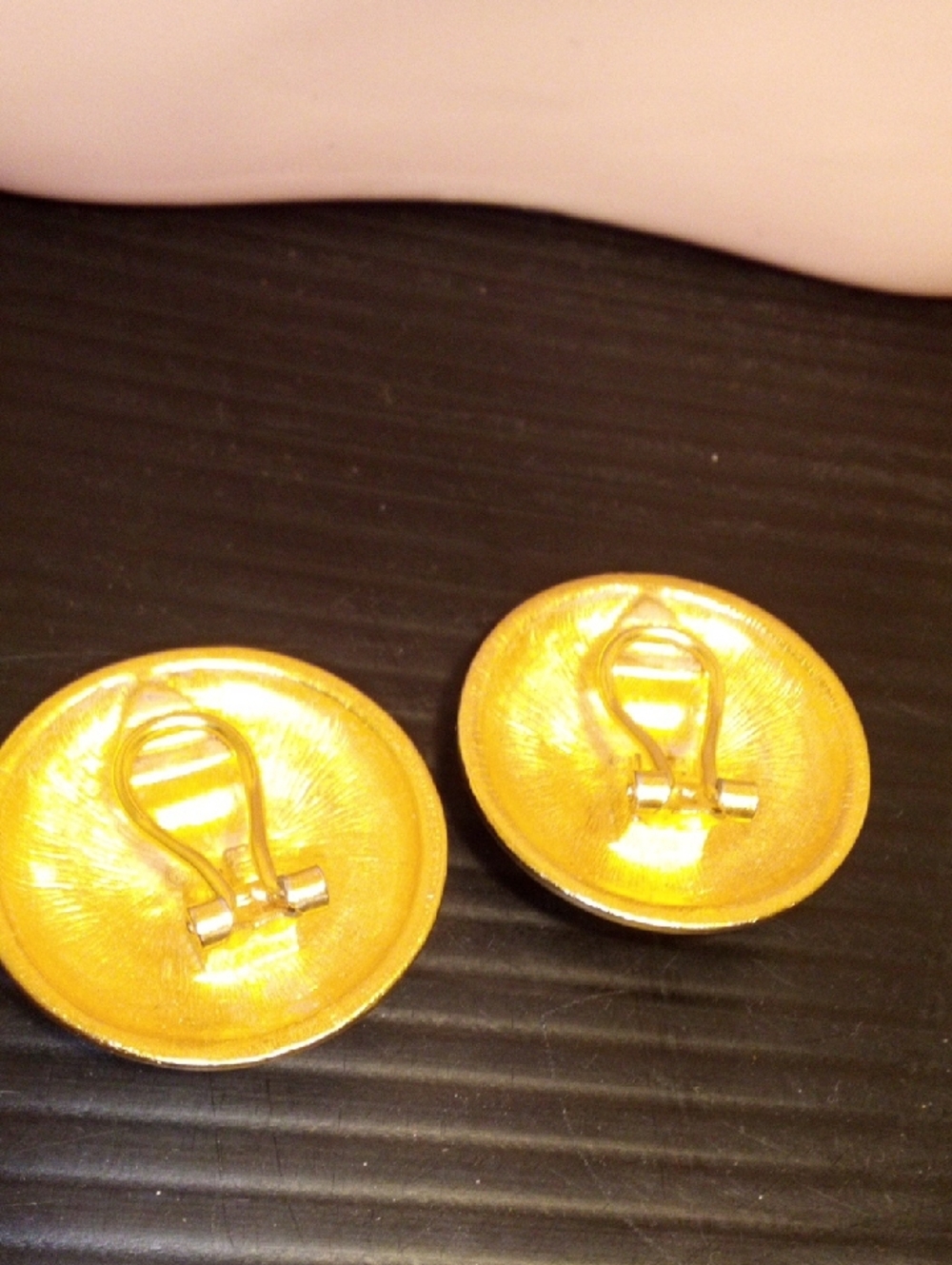 Gold Crest Button-Style Earrings - Picture 4 of 5